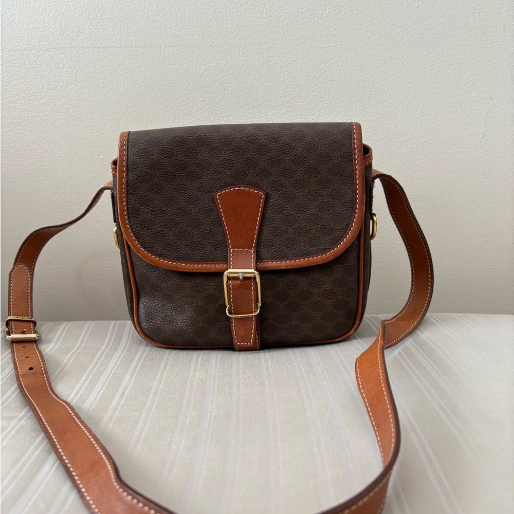 Celine Macadam Brown and Tan Leather Vintage Bag